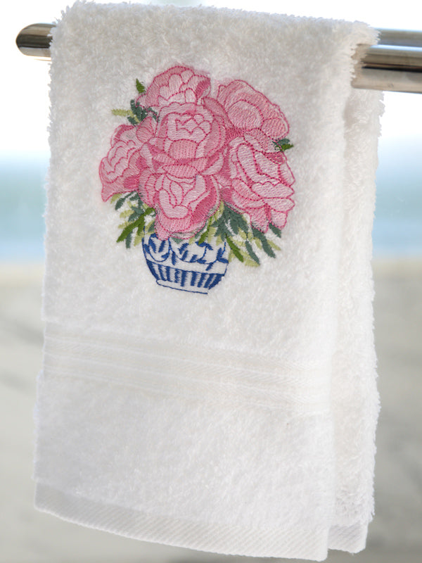 Guest Towel, Terry - Pot of Peonies (Pink)