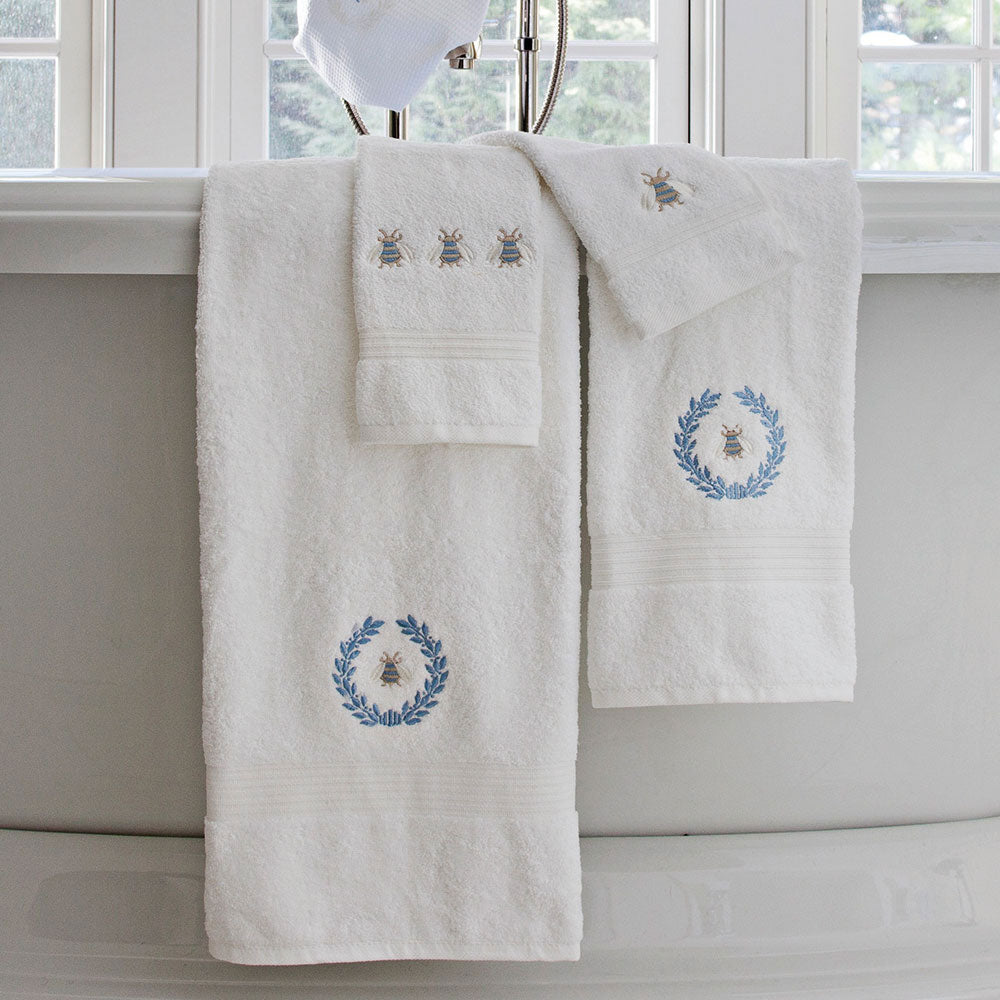 Wash Cloth - White Cotton Terry, Embroidered