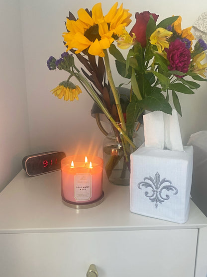 Tissue Box Cover, Fleur de France (Pewter)