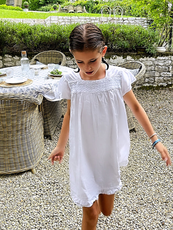 Amelia White Cotton Dress, Smocked