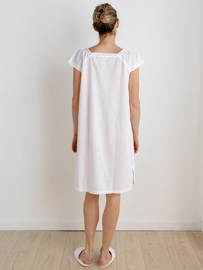 Long Cotton Nightgown With Flower Trim White, A Nightgown