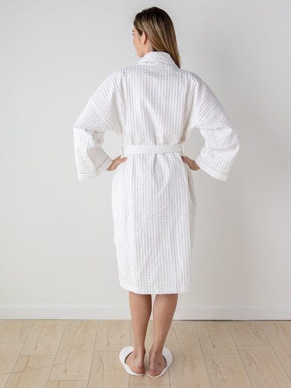 Bathrobe - White Cotton, Luxury Waffle Weave