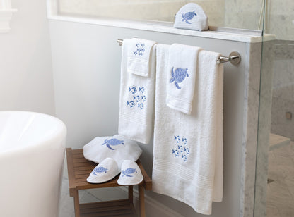 Guest Towel, Waffle Weave, Swimming Turtle (Blue)