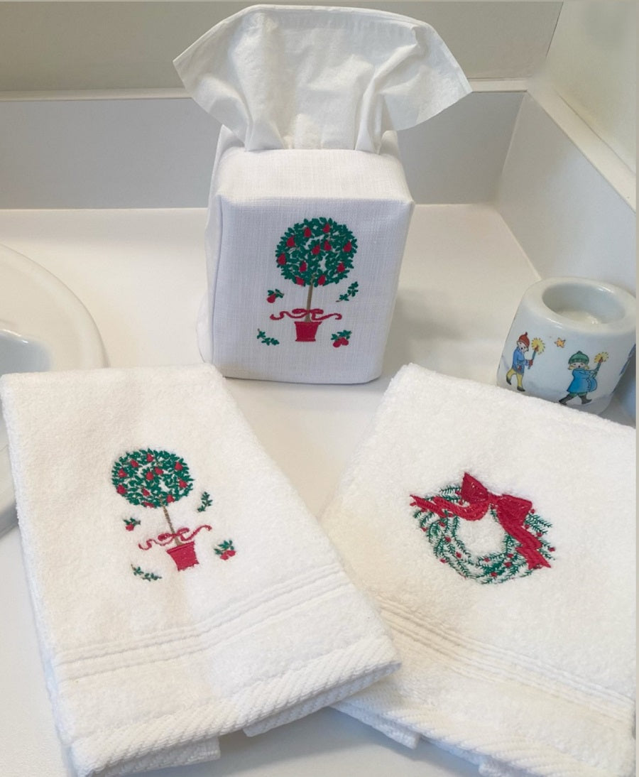 Tissue Box Cover, Pear Topiary Tree (Red)