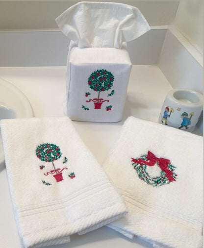 Tissue Box Cover, Pear Topiary Tree (Red)