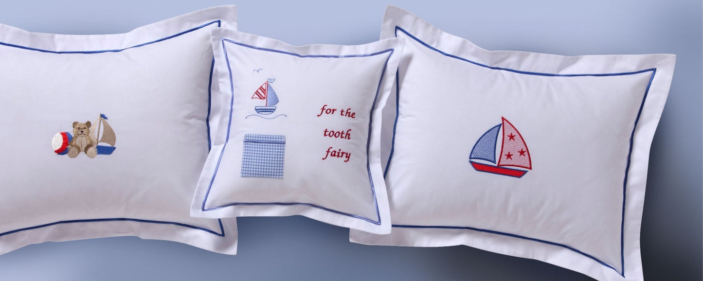 Baby Pillow Cover, Sailboat & Seagull (Blue)