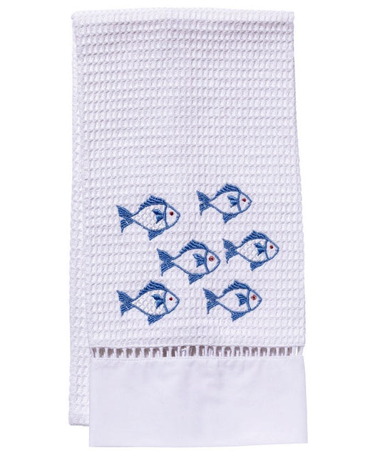 Guest Towel, Waffle Weave, School of Fish (Blue)