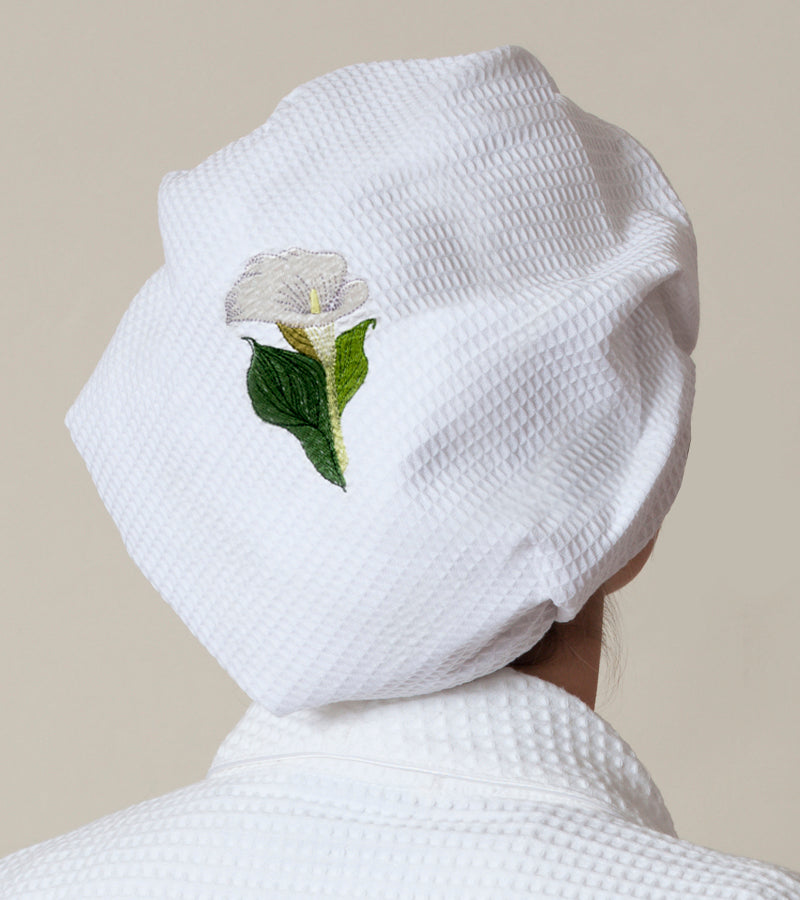 Shower Cap, Waffle Weave, Calla Lily (White)