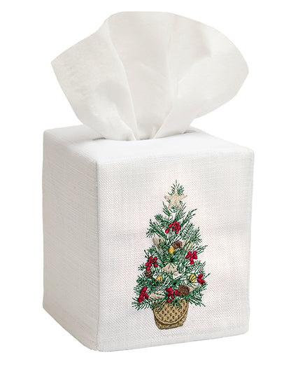 Tissue Box Cover, Christmas Tree in Basket