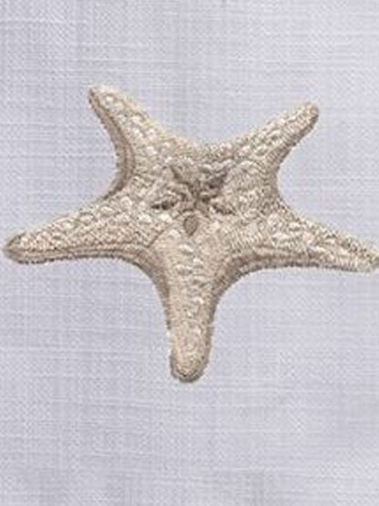 Guest Towel, White Linen/Cotton & Ladder Lace, Morning Starfish (Beige)