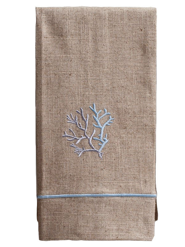 Guest Towel, Natural Linen, Coral (Duck Egg Blue)