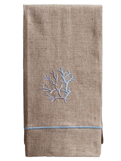 Guest Towel, Natural Linen, Coral (Duck Egg Blue)