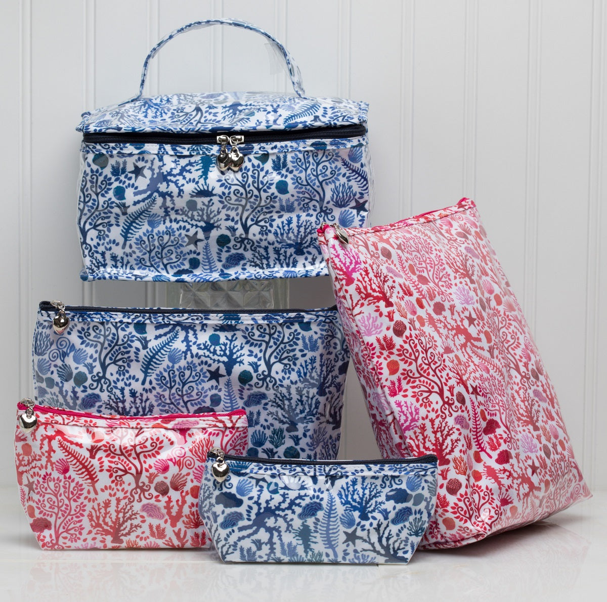 Cosmetic Bag (Small), Seashells (Blue)