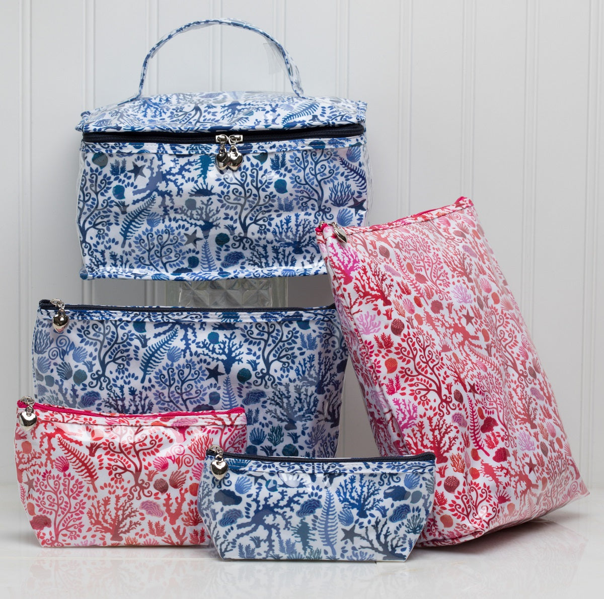 Cosmetic Bag (Large), Seashells (Blue)