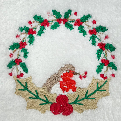 Guest Towel, Terry, Christmas Robin Wreath