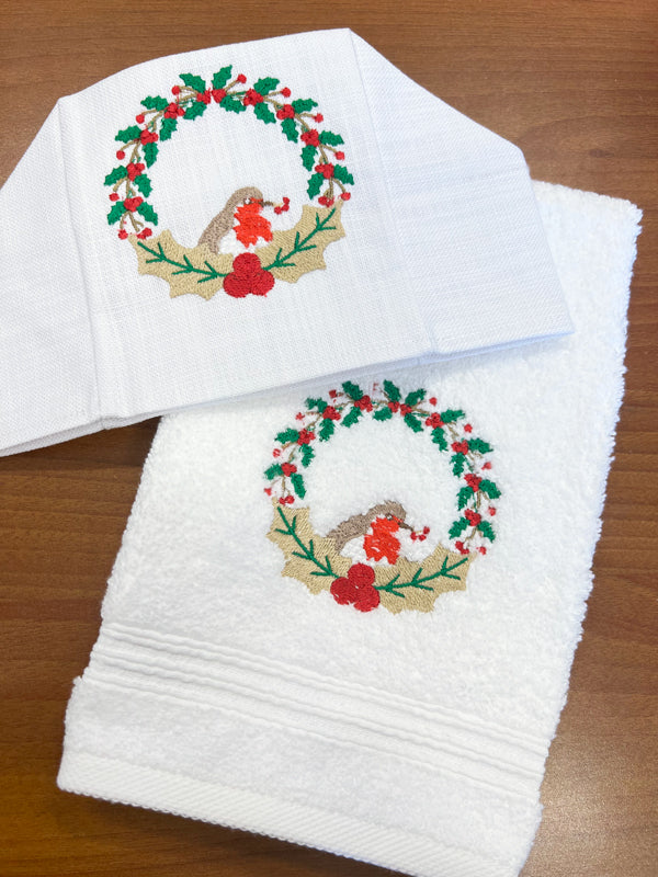 Tissue Box Cover, Christmas Robin Wreath