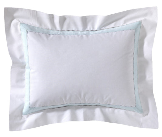 Boudoir Pillow Cover with Hem Stitch & Percale Trim - Aqua