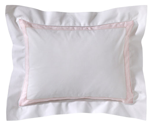 Boudoir Pillow Cover with Hem Stitch & Cotton Percale Trim - Pink