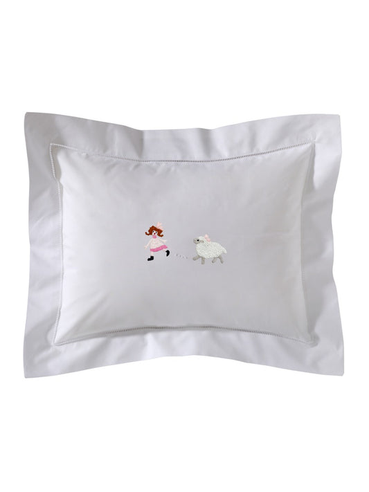 Boudoir Pillow Cover, Girl & Sheep (White/Pink)
