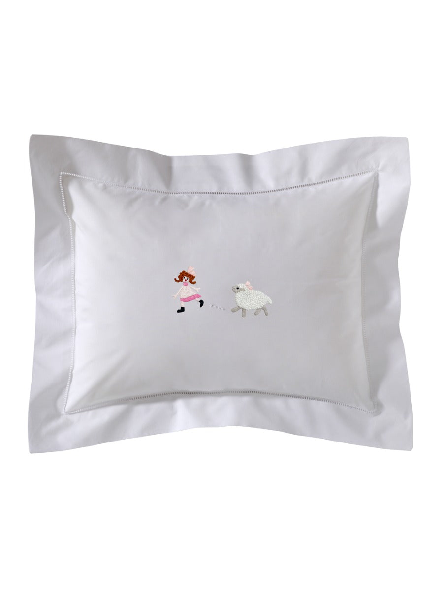 Boudoir Pillow Cover, Girl & Sheep (White/Pink)