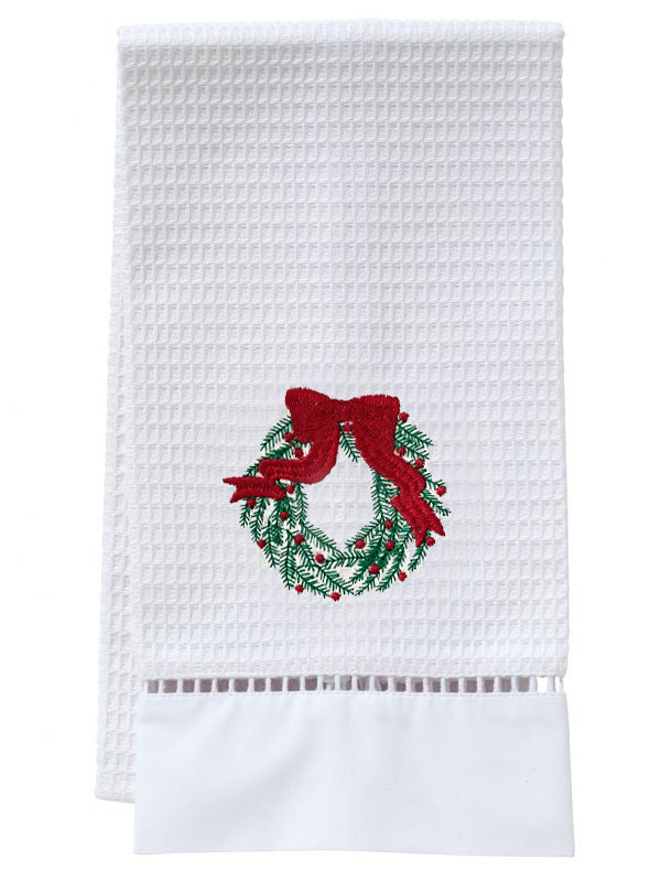 Guest Towel, Waffle Weave, Christmas Wreath (Green)