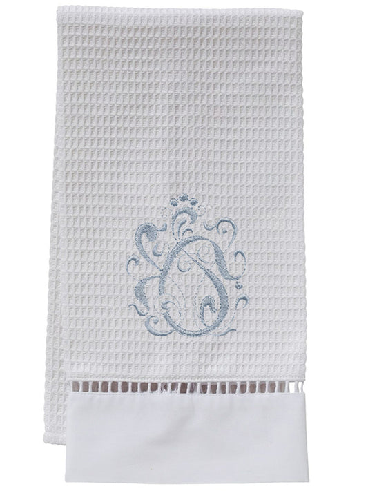 Guest Towel, Waffle Weave, English Scroll (Duck Egg Blue)