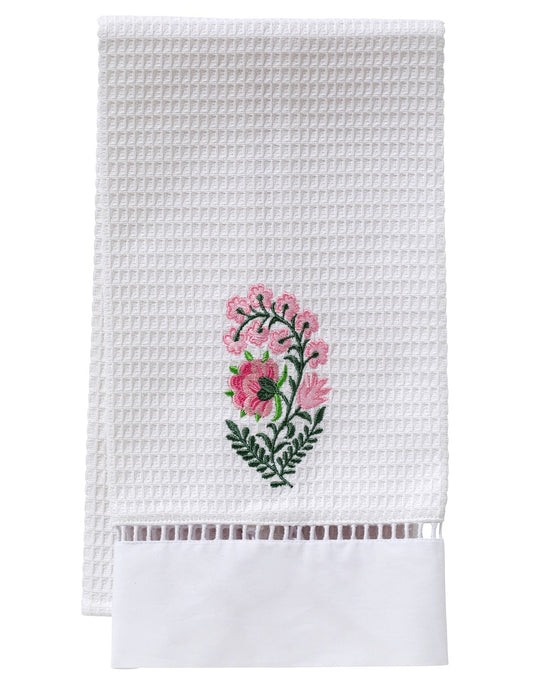 Guest Towel - White Waffle Weave, Ladder Lace, Embroidered