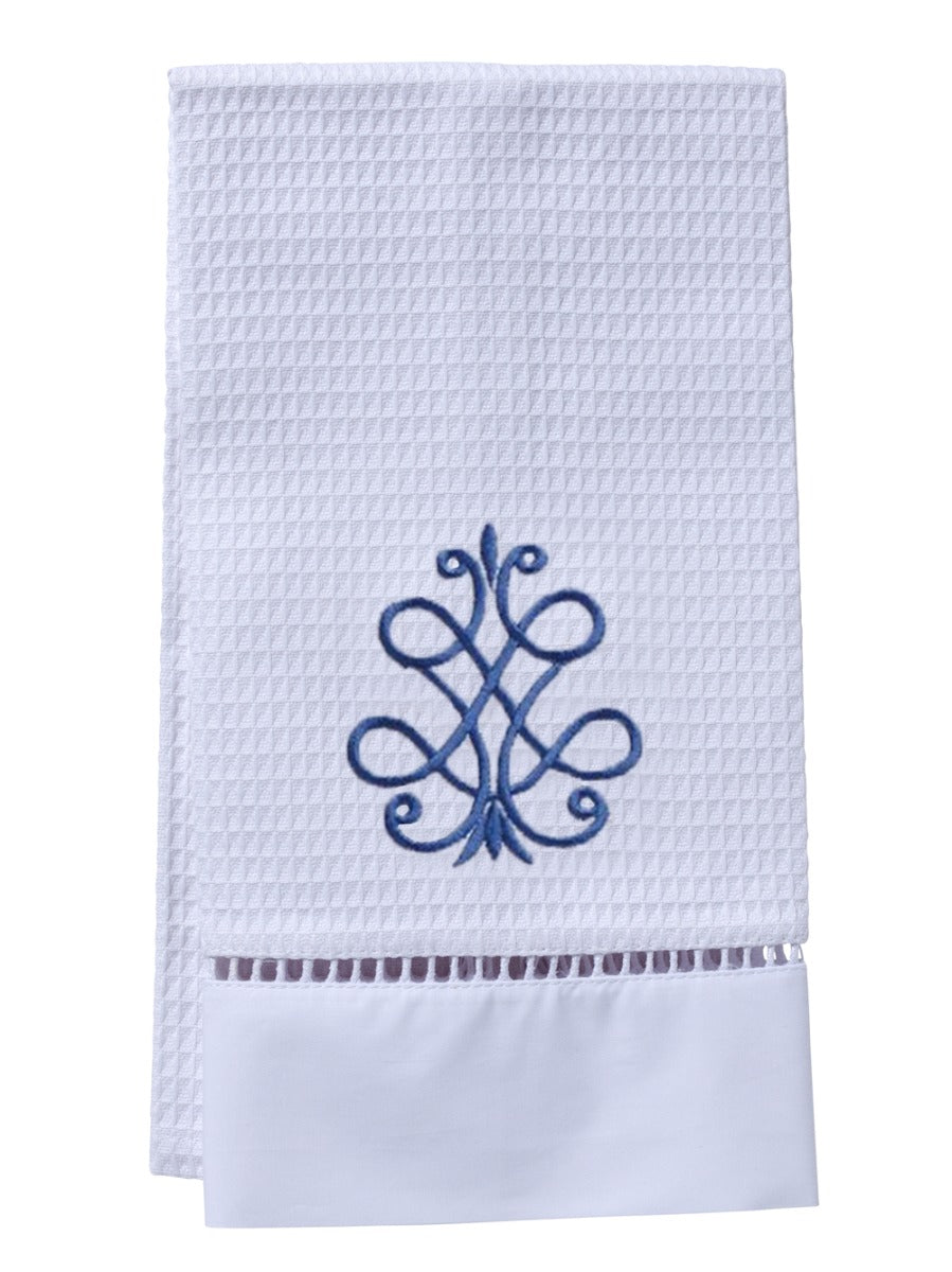 Guest Towel, Waffle Weave, French Scroll (Cobalt Blue)