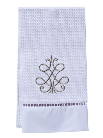 Guest Towel, Waffle Weave, French Scroll (Pewter)