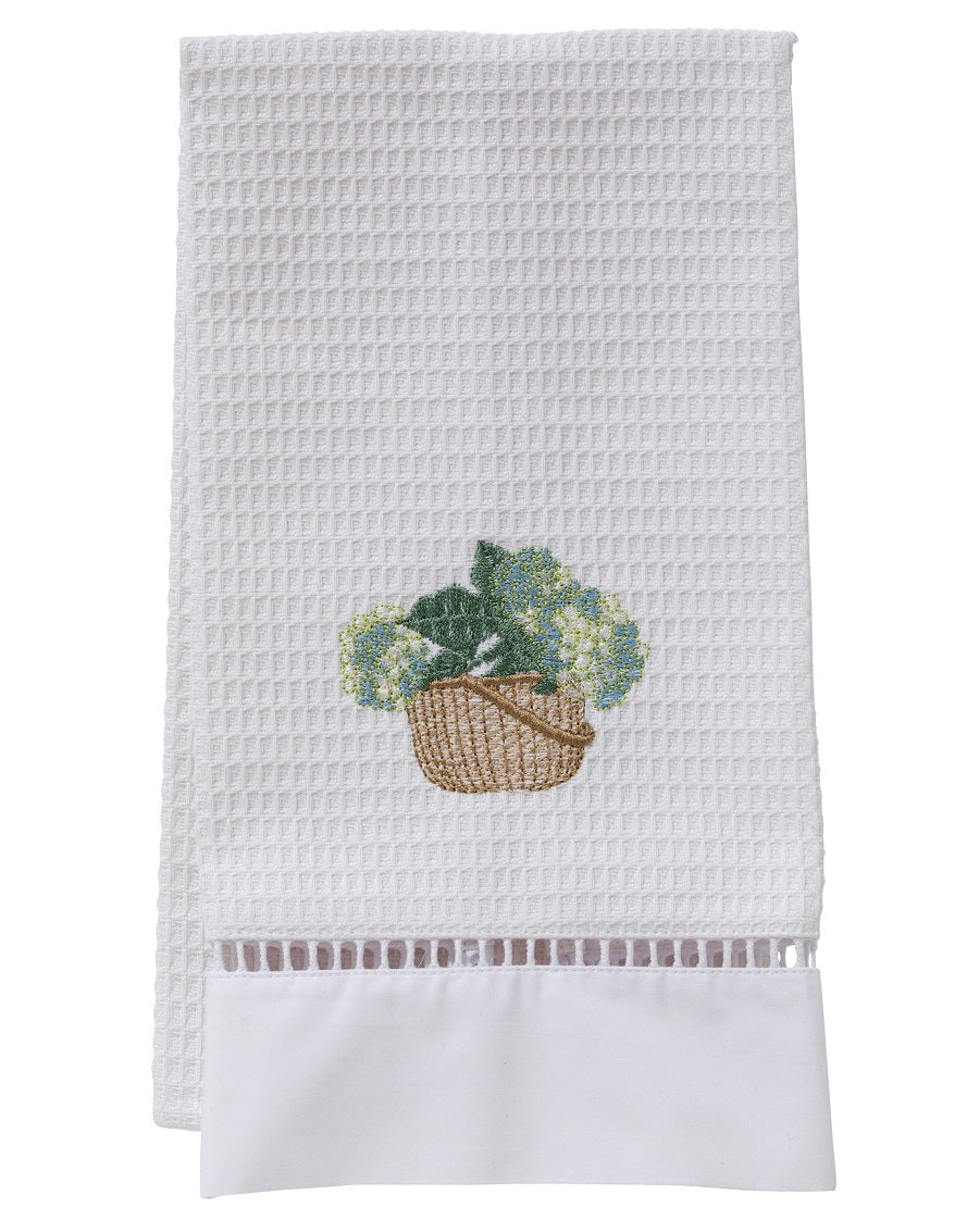 Guest Towel, Waffle Weave, Hydrangea Basket (Cream/Blue)