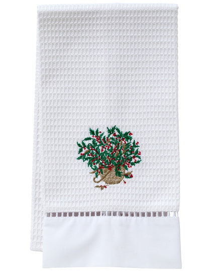 Guest Towel, Waffle Weave, Holly Basket (Green)