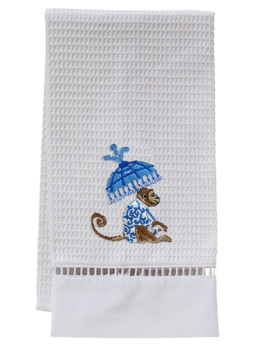 Guest Towel - White Waffle Weave, Ladder Lace, Embroidered