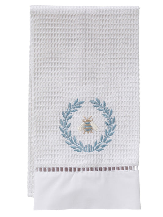 Guest Towel, Waffle Weave, Napoleon Bee Wreath (Duck Egg Blue)