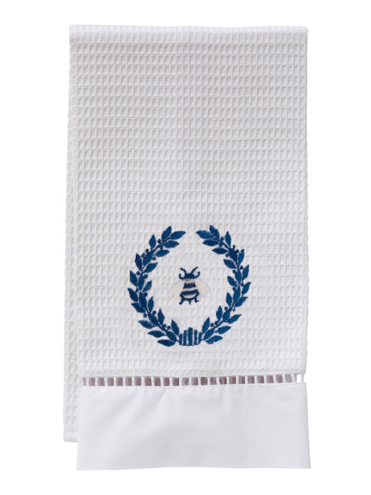 Guest Towel, Waffle Weave, Napoleon Bee Wreath (Navy)