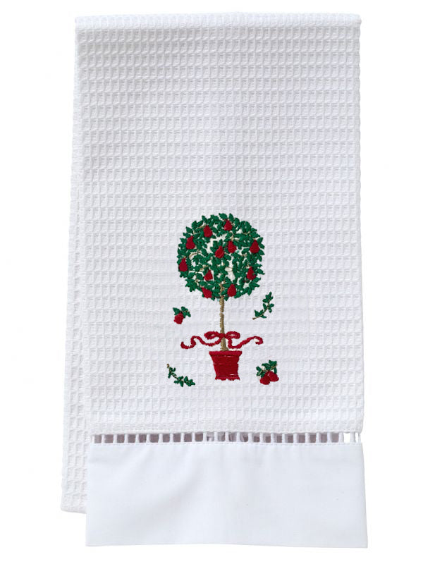 Guest Towel, Waffle Weave, Pear Topiary Tree (Red)