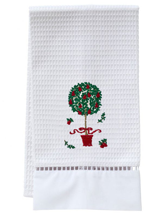 Guest Towel, Waffle Weave, Pear Topiary Tree (Red)