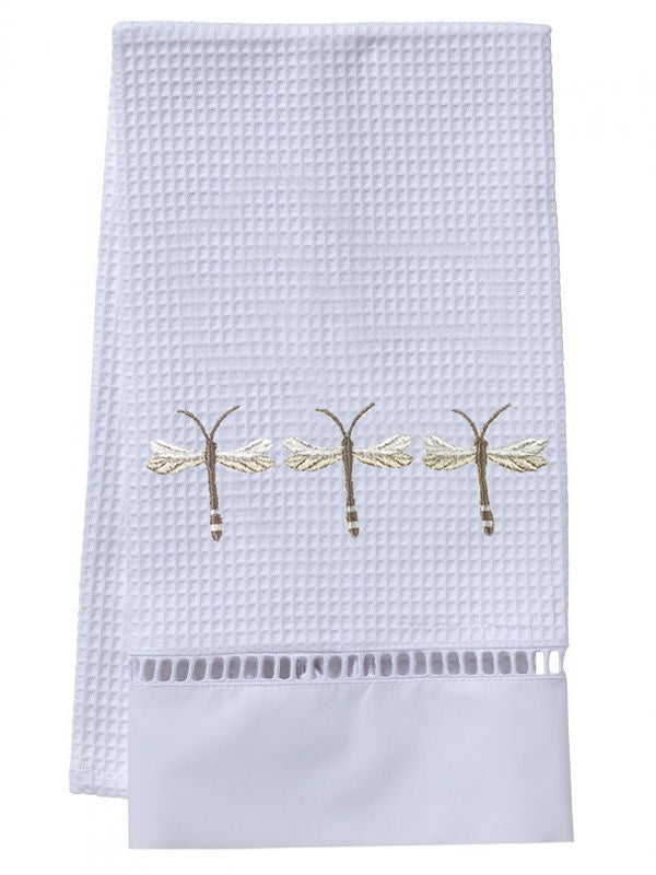 Guest Towel, Waffle Weave, Three Twilight Dragonflies (Beige)