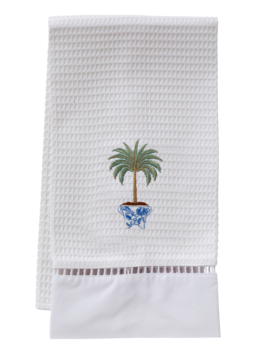 Guest Towel, Waffle Weave, Tropical Palm Tree (Olive)