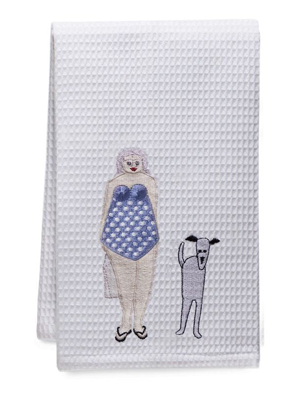 Guest Towel, Bathing Lady & Dog (Blue)