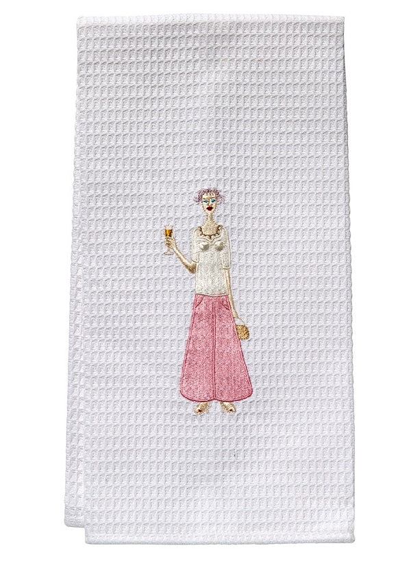 Guest Towel, Waffle Weave, Embroidered People