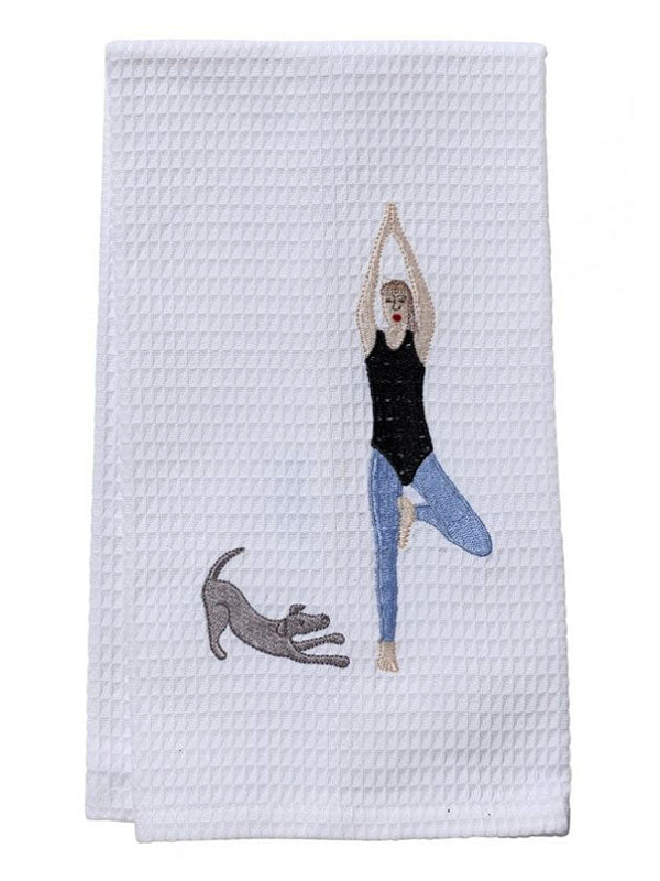 Guest Towel, Waffle Weave, Downward Dog Yoga Lady (Blue)