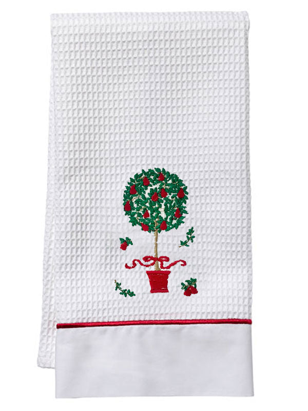 Guest Towel - White Waffle Weave, Satin Stitch, Embroidered