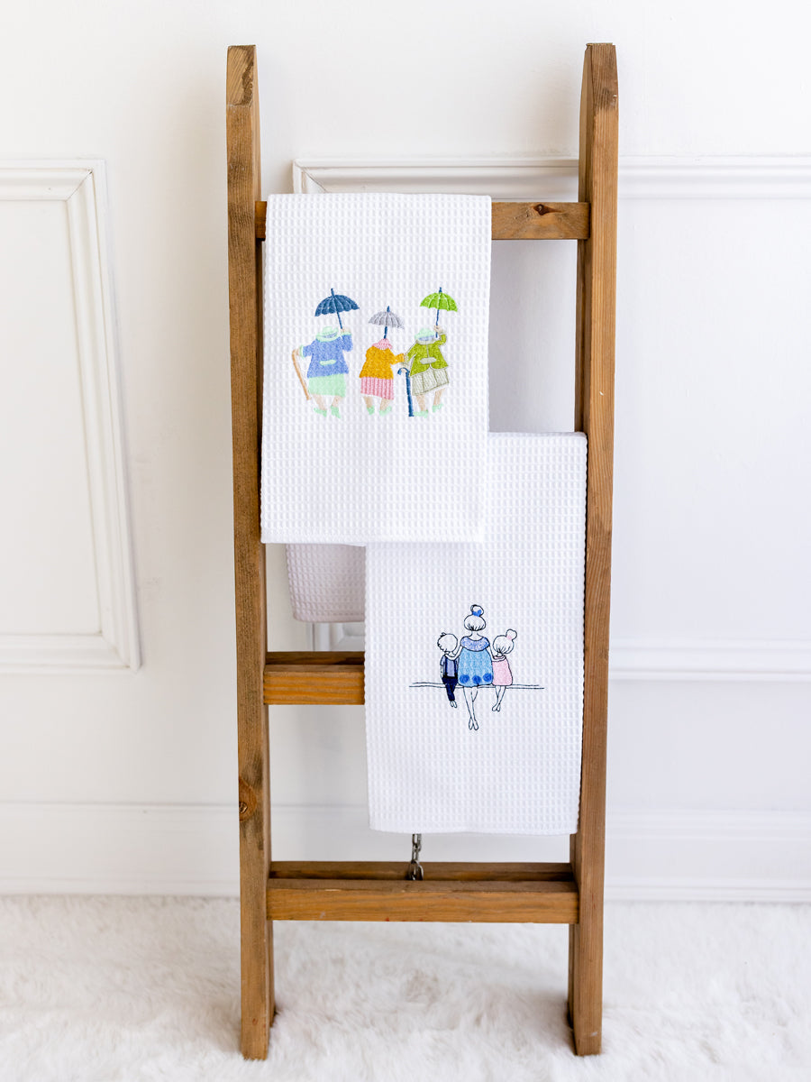 Guest Towel, Waffle Weave, Embroidered People