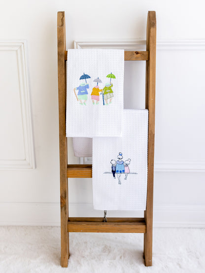 Guest Towel, Waffle Weave, Embroidered People