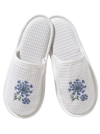 Slippers, Waffle Weave, Queen Anne's Lace (Blue)
