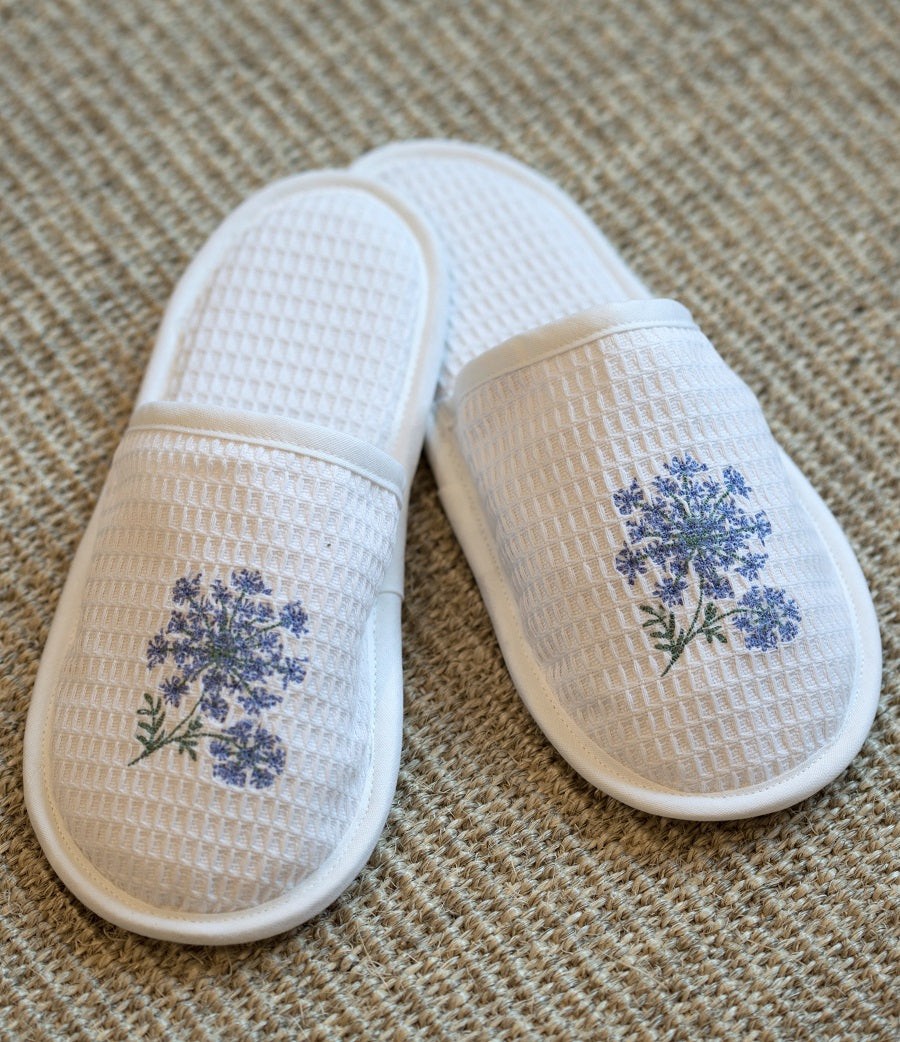 Slippers, Waffle Weave, Queen Anne's Lace (Blue)
