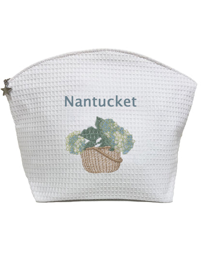 Cosmetic Bag (Large), Hydrangea Basket (Cream/Blue)