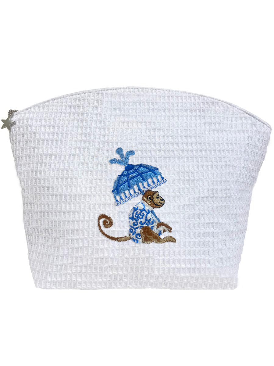 Cosmetic Bag (Large), Monkey & Umbrella (Blue)