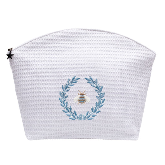 Cosmetic Bag (Large), Napoleon Bee Wreath (Duck Egg Blue)