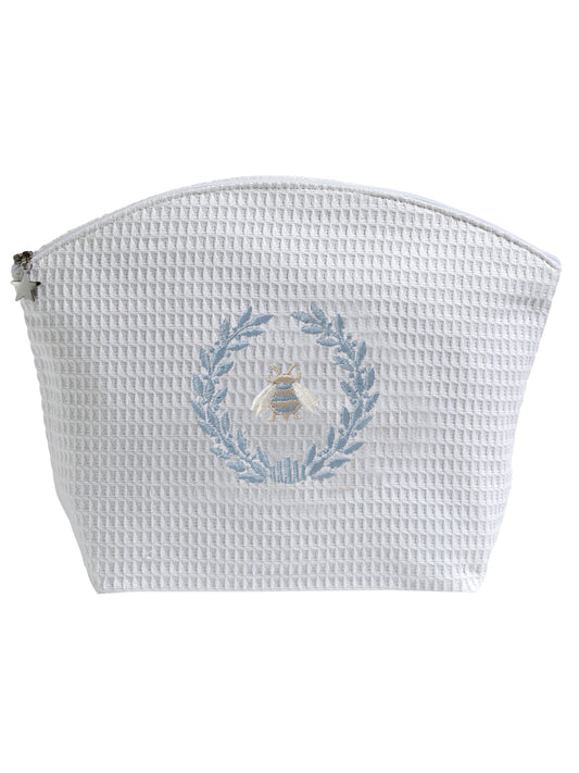 Cosmetic Bag (Large), White Waffle Weave, Embroidered